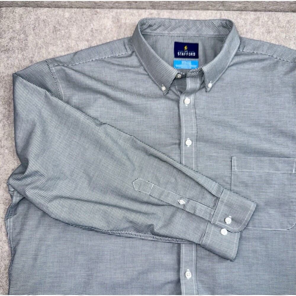 Stafford Coolmax Men’s XXL 18-18.5 Long Sleeve Button Up Dress Shirt Green Plaid